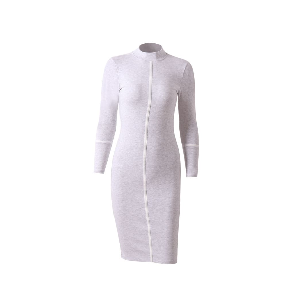 Women Autumn Long Sleeve Short Dress Secy Ladies Slim Fit High Neck Dress Bodycon Bandage Casual Slim Dresses