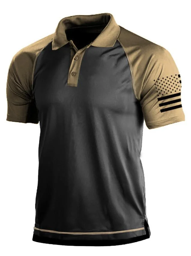Men's Outdoor American Flag Tactical Sports Polo Neck POLO