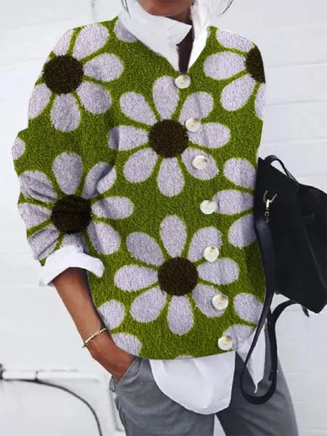 Women's Stylish Vintage Button Plush Cardigan