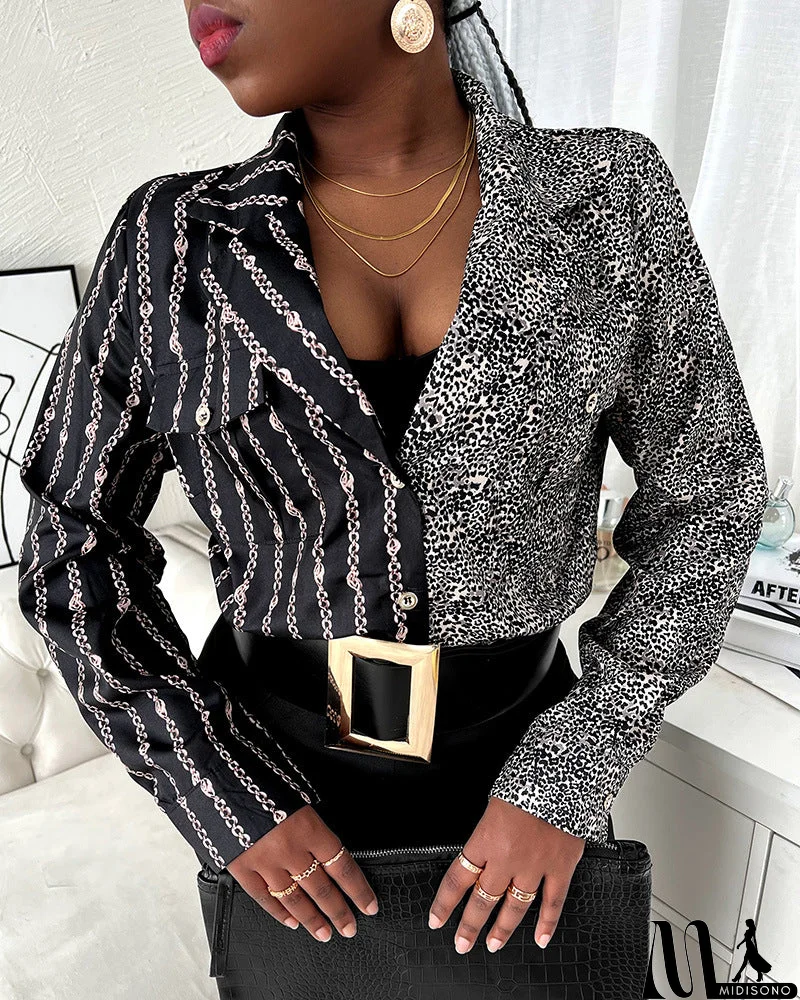 MidiSono - V-Neck Sexy Print Long Sleeve Top