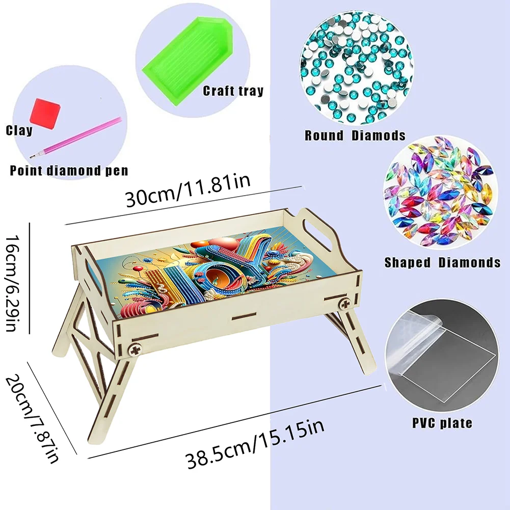 DIY Diamond Painted Dining Plate with Handle Wooden Food Tray Home Decor Gift