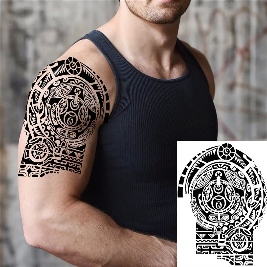 Big Totem Tribal Temporary Tattoos For Men Women Adult Kids Skull Astronaut Tattoo Sticker Flower Fox Fake Self Adhesive Tatoos