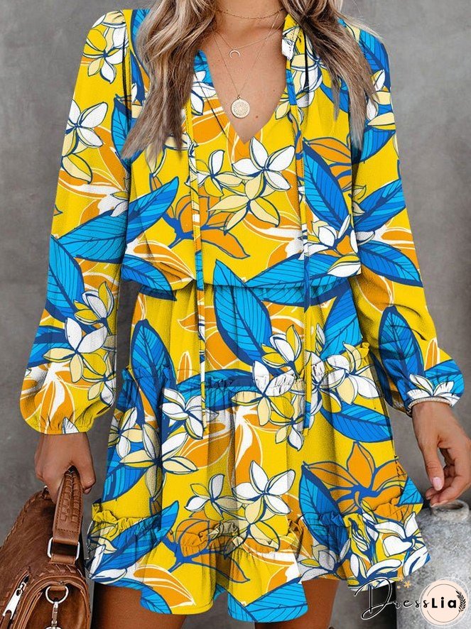 Women's Dresses Printed Long Sleeve Ruffle Mini Dress