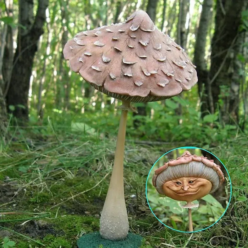 Funny Face Garden Statue Fracture-Resistant Resin Patio Lawn Mushroom Sculpture