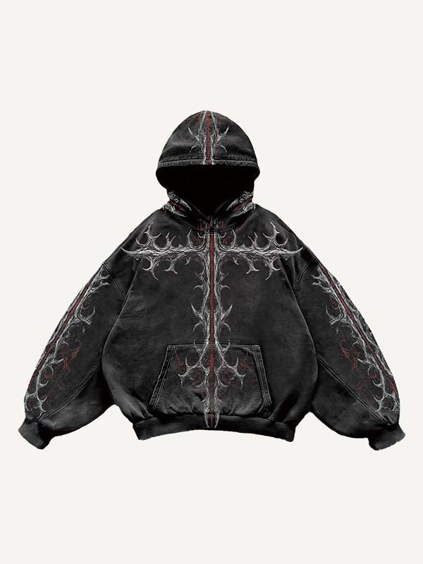 Cross&Skull&Graphic Print Slant Pockets Hoodie