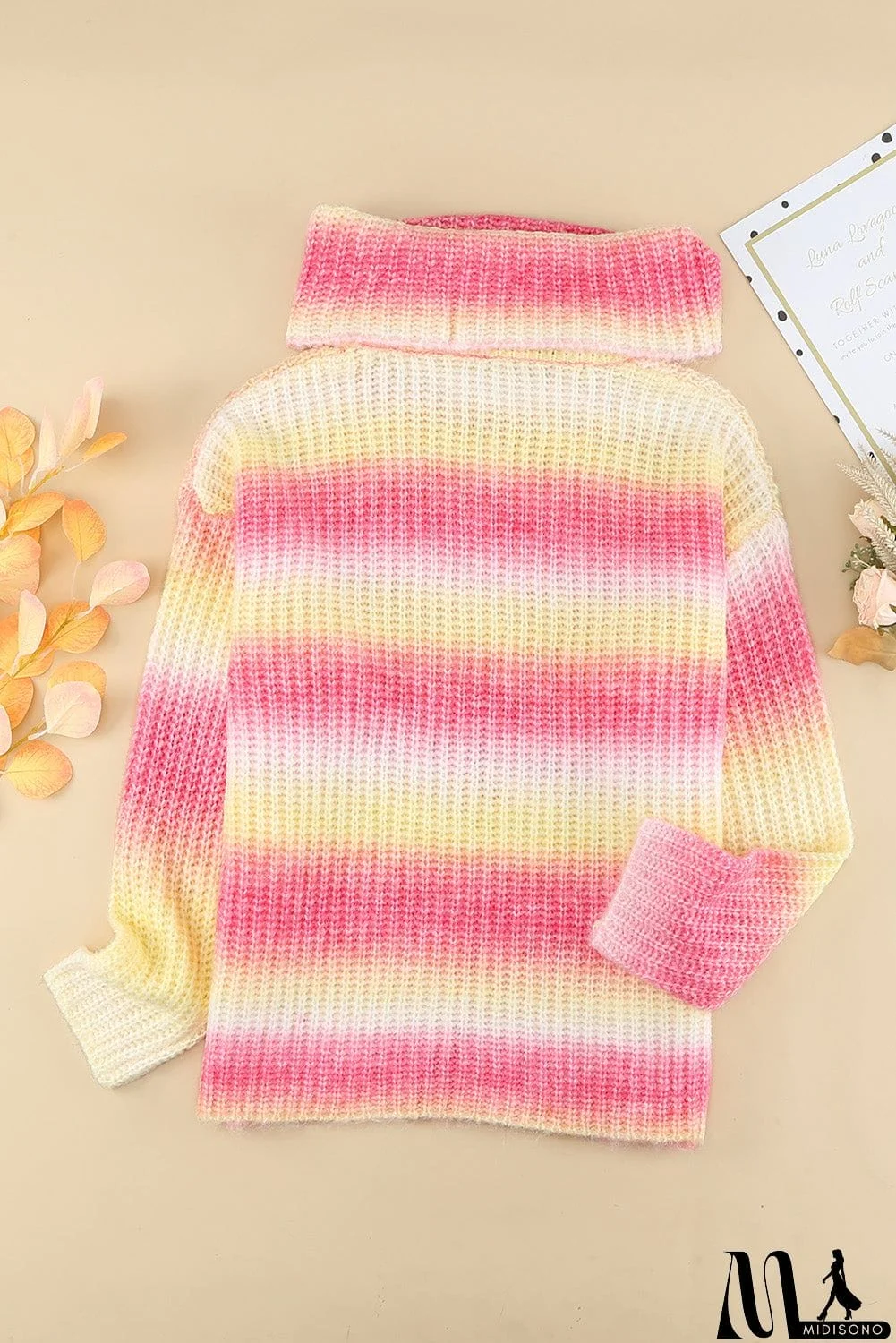 MidiSono - Cowl Neck Ombre Knit Sweater
