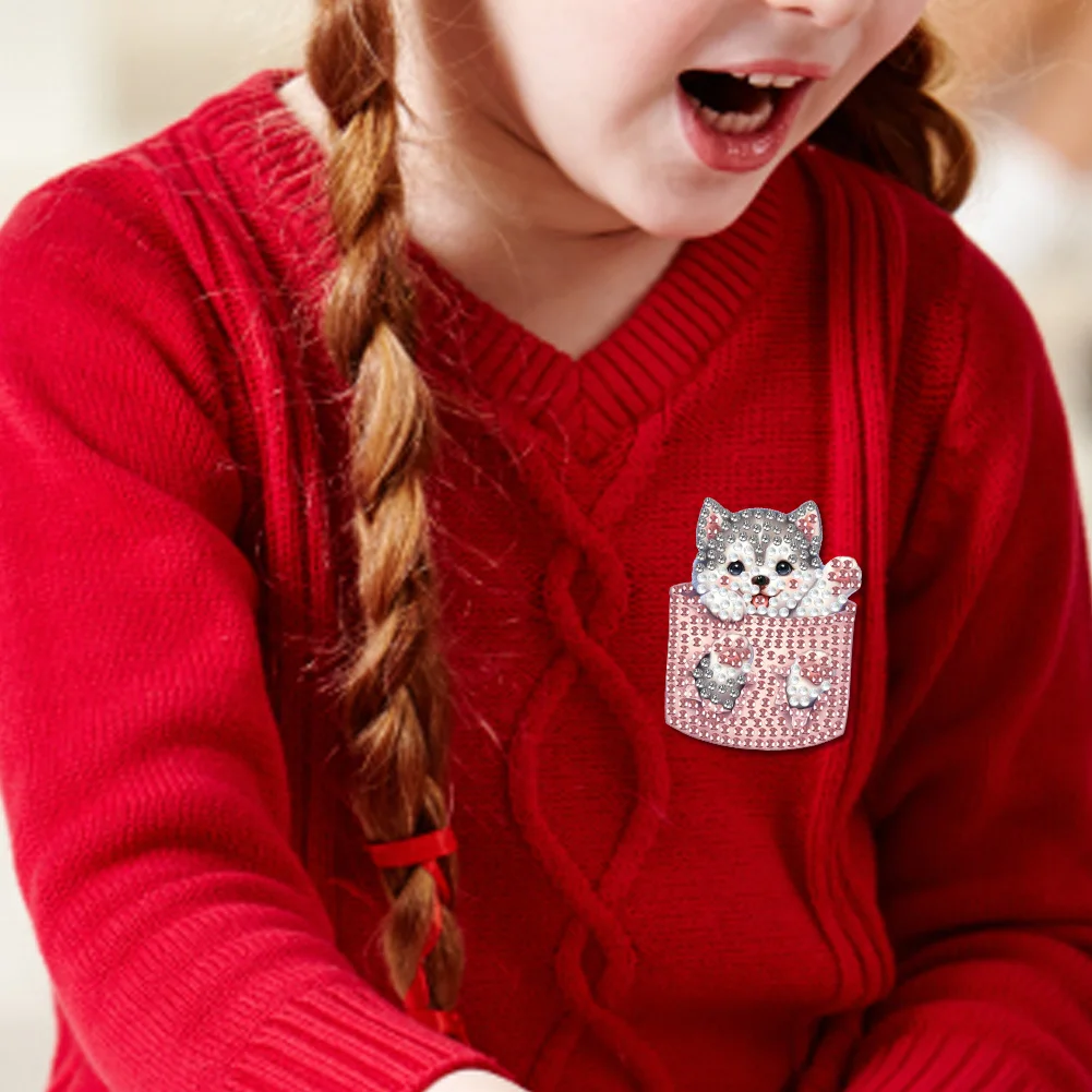 4Pcs DIY Pocket Dog Diamond Painting Brooch DIY Diamond Badge Pins for Art Crafts