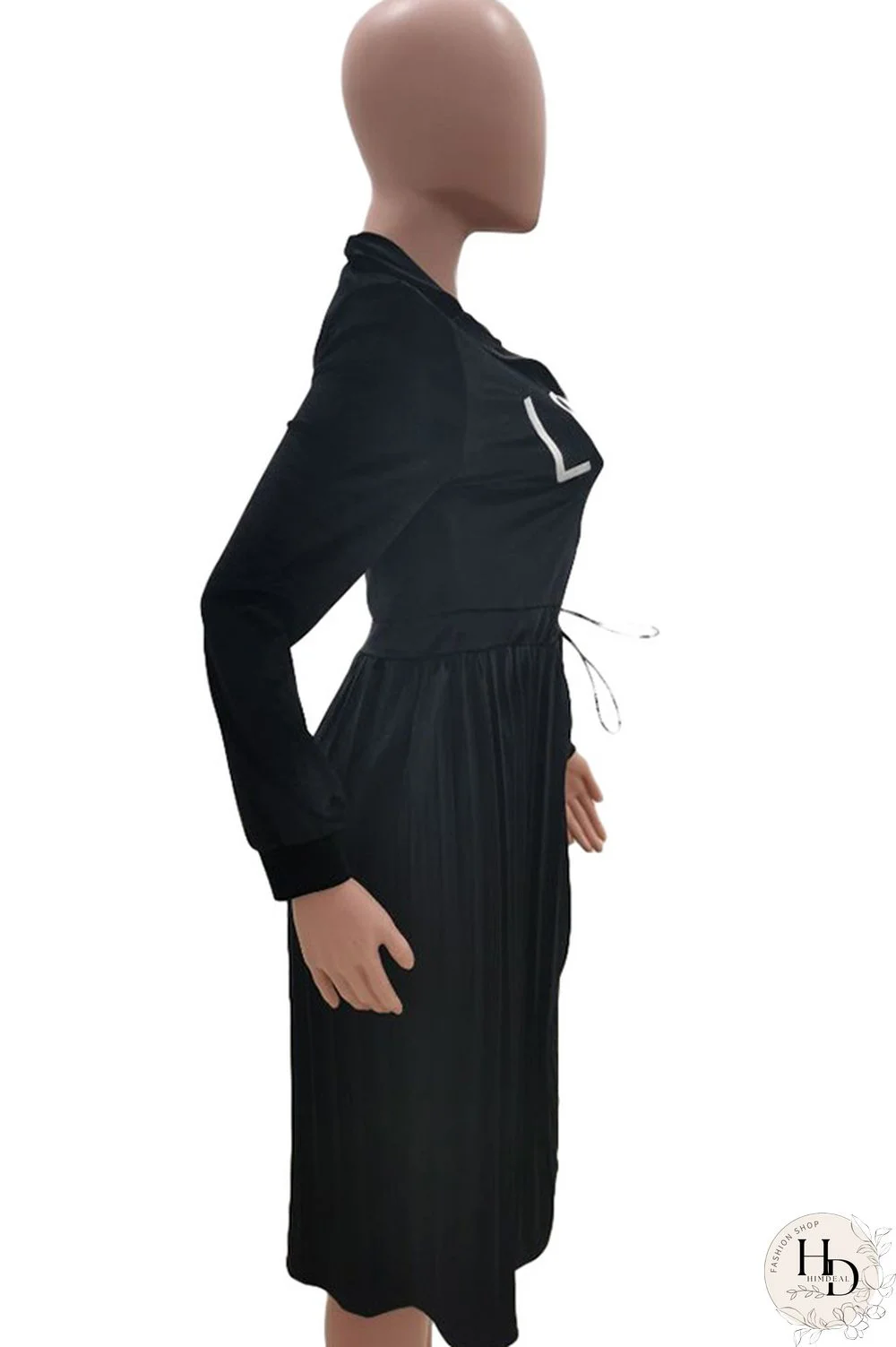 Army Green Sexy Cap Sleeve Long Sleeves Turndown Collar pleated Knee-Length Character Solid Long Sle