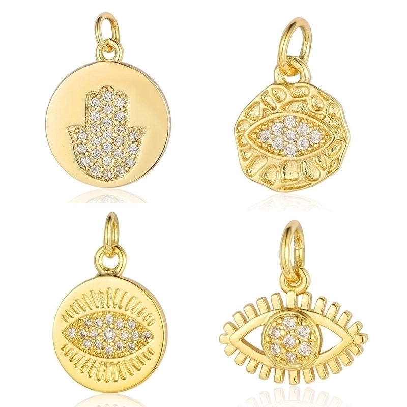 3 Pieces Retro Palm Crown Copper Plating Inlay Zircon 18k Gold Plated Charms Jewelry Accessories