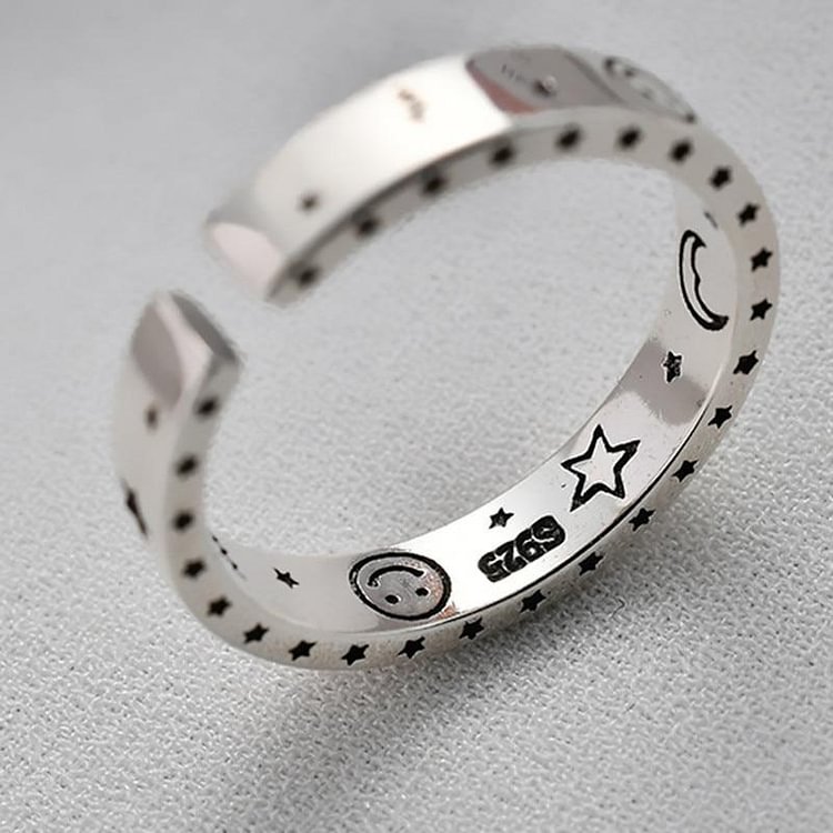 Star Moon Smiley Ring