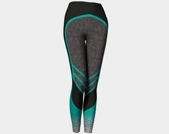 Pornhint Leggings Sport turquoise grey- Active Wear, Workout ,yoga Gym Clothing, Psy Trance Goa-Festival