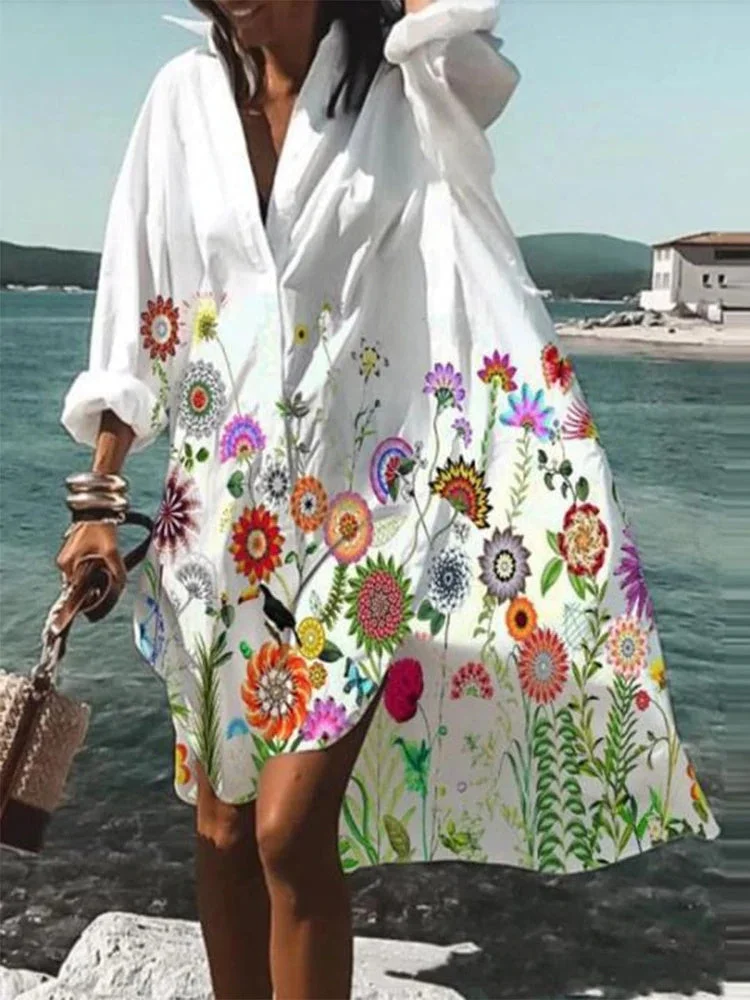 Breezy Collared Floral Print Mini Dress