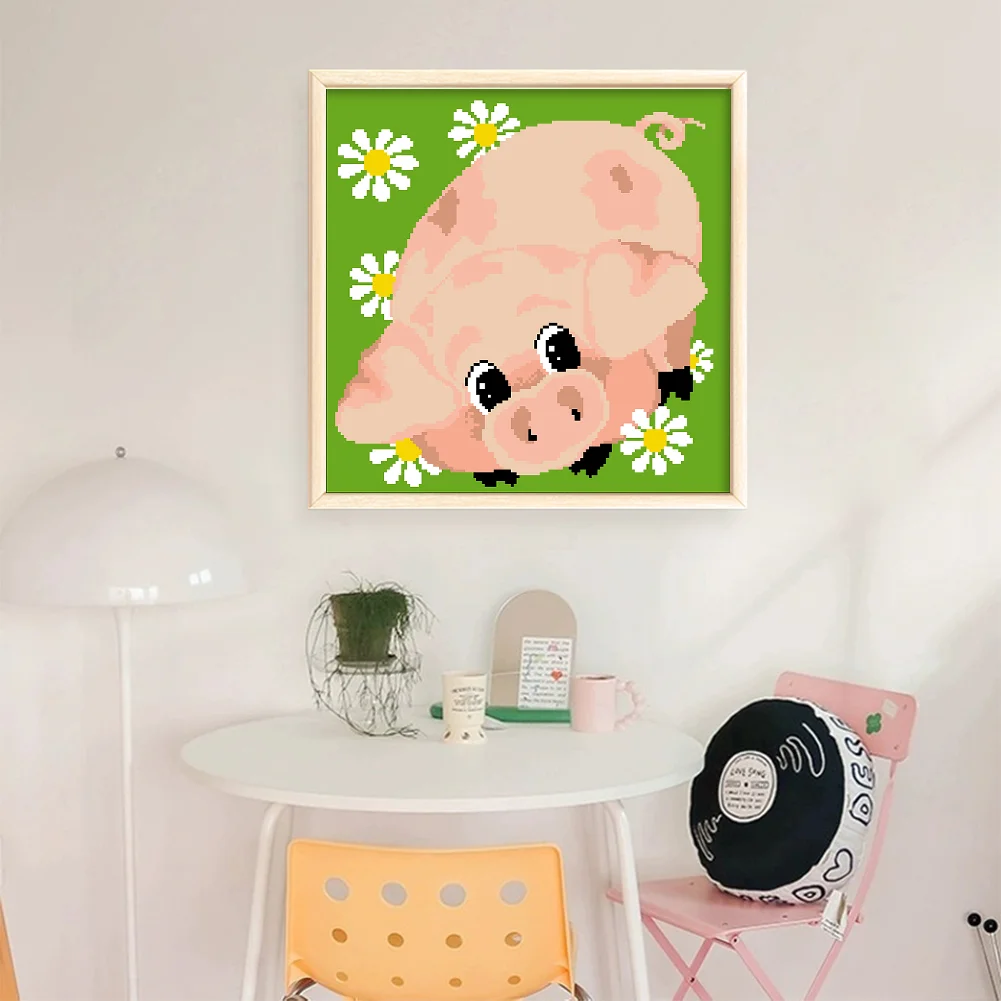 9CT Full Stamped Cross Stitch Bead Embroidery - Pig(Canvas|39*39CM)