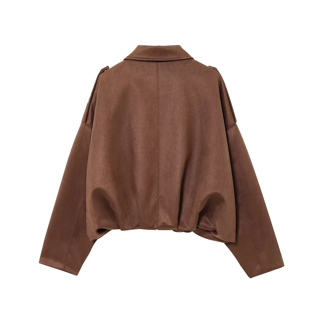 Nigikala Nigikala New Fashion Temperament Imitation Leather Effect Bomber Jacket 4344655