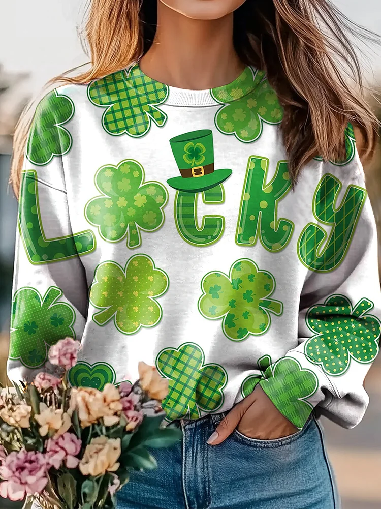 St. Patrick's Shamrock Graphic Print Sweatshirt