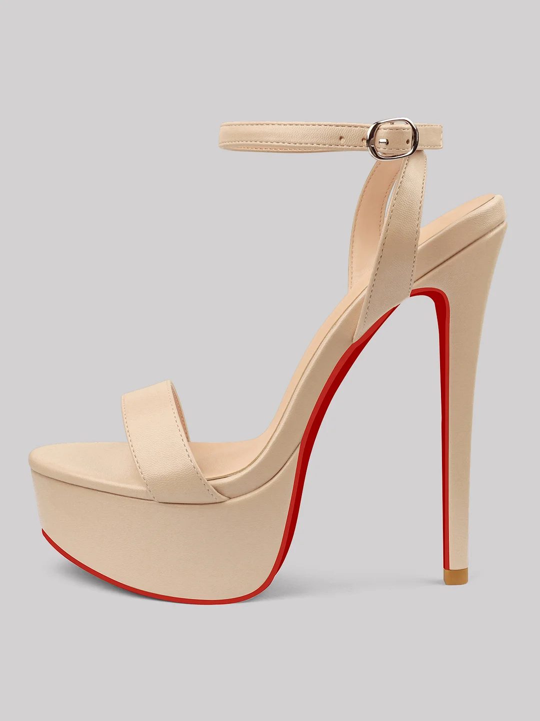 150mm Women's Open Toe Platform Ankle Strap High Heel Matte Sandals Red Bottom Shoes