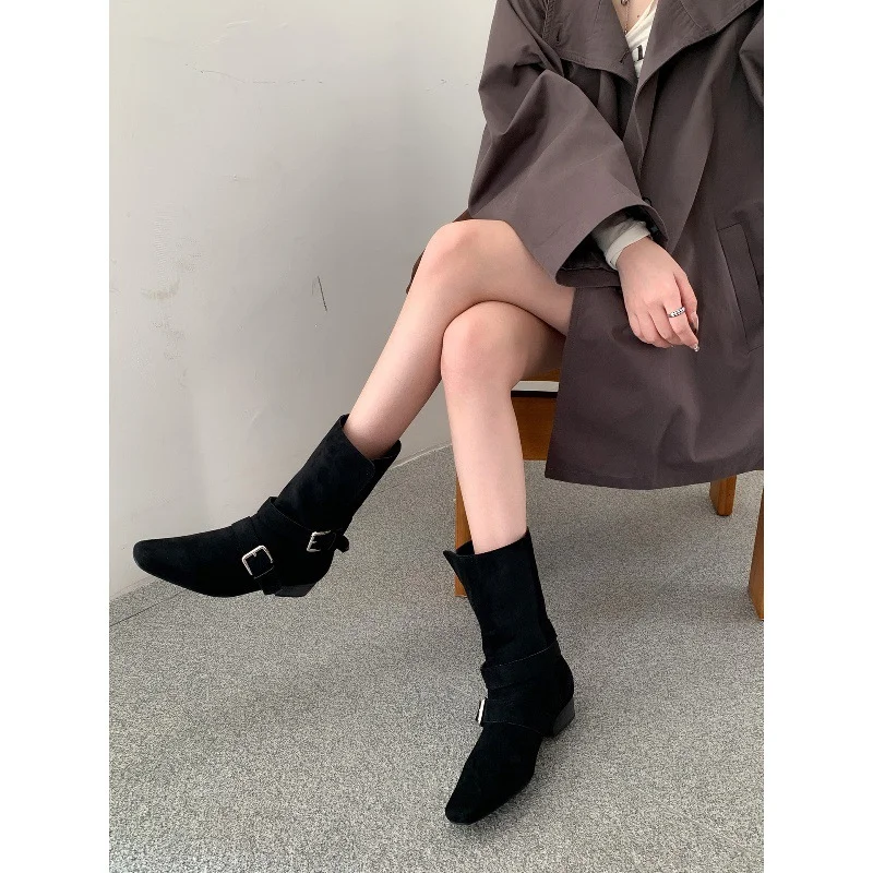 Breakj Breakj Vintage Skinny Skinny Short Boots Women's Shoes 2025 New Autumn And Winter Brown Martin Boots French Western Ankle Boots