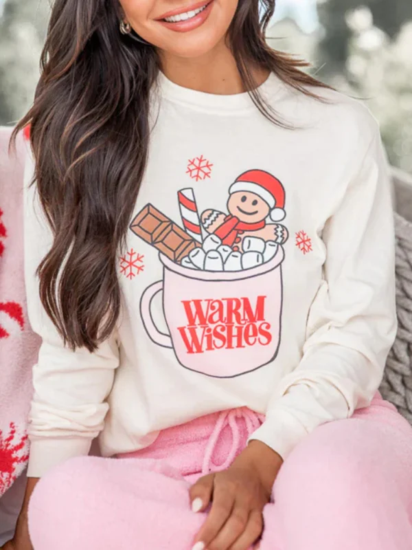 Women's New Christmas Cartoon Pattern Printed Casual Round Neck Sweatshirt Flusfy