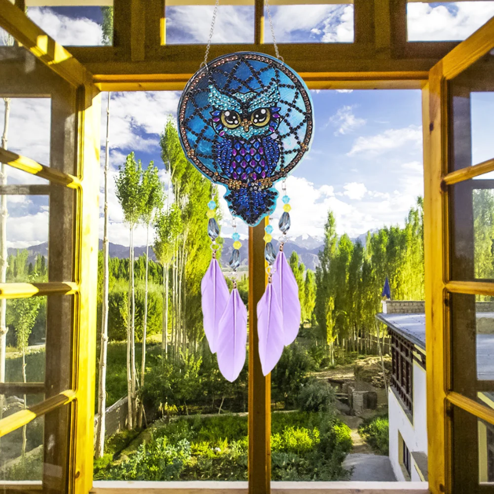DIY Diamond Painting Dream Light Catcher Wind Chime - Owl