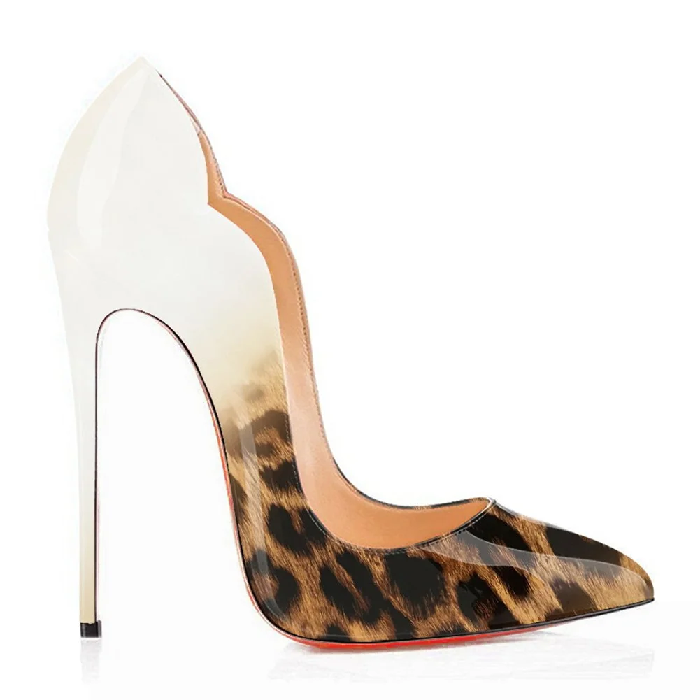 White Leopard Women's Red Bottom High Heels for Party Wedding Pumps Gradient Color-MERUMOTE