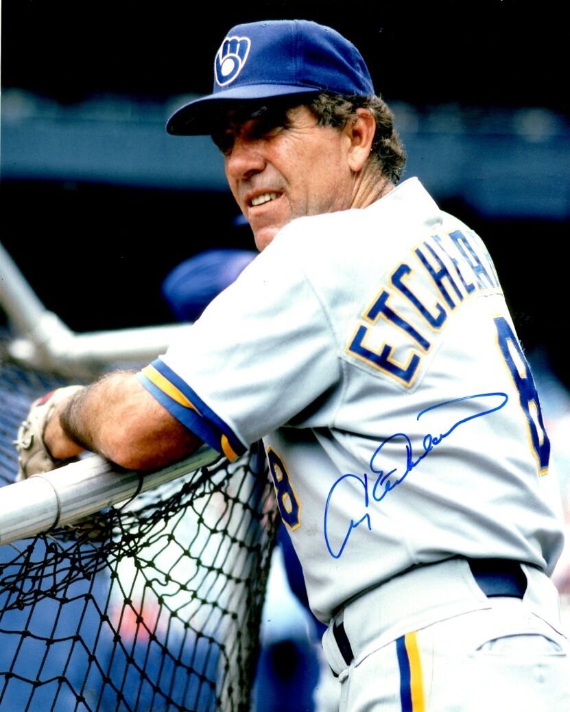 Autographed ANDY ETCHEBARREN Milwaukee Brewers 8x10 Photo Poster painting w/COA