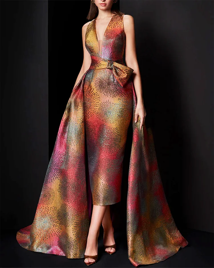 Women's V-neck sleeveless irregular embroidery Dress