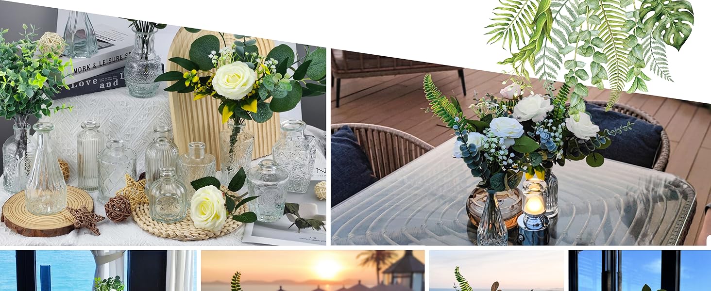 Artificial flower with glass bud vases