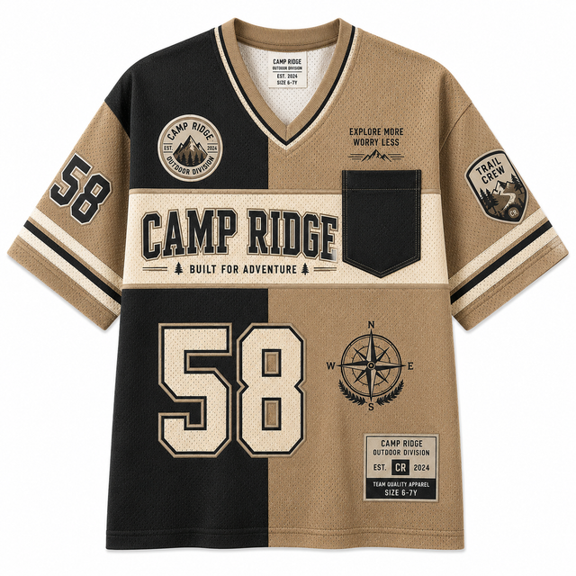 Surf Camp Ridge Cotton T-Shirt - Khaki / Black / White