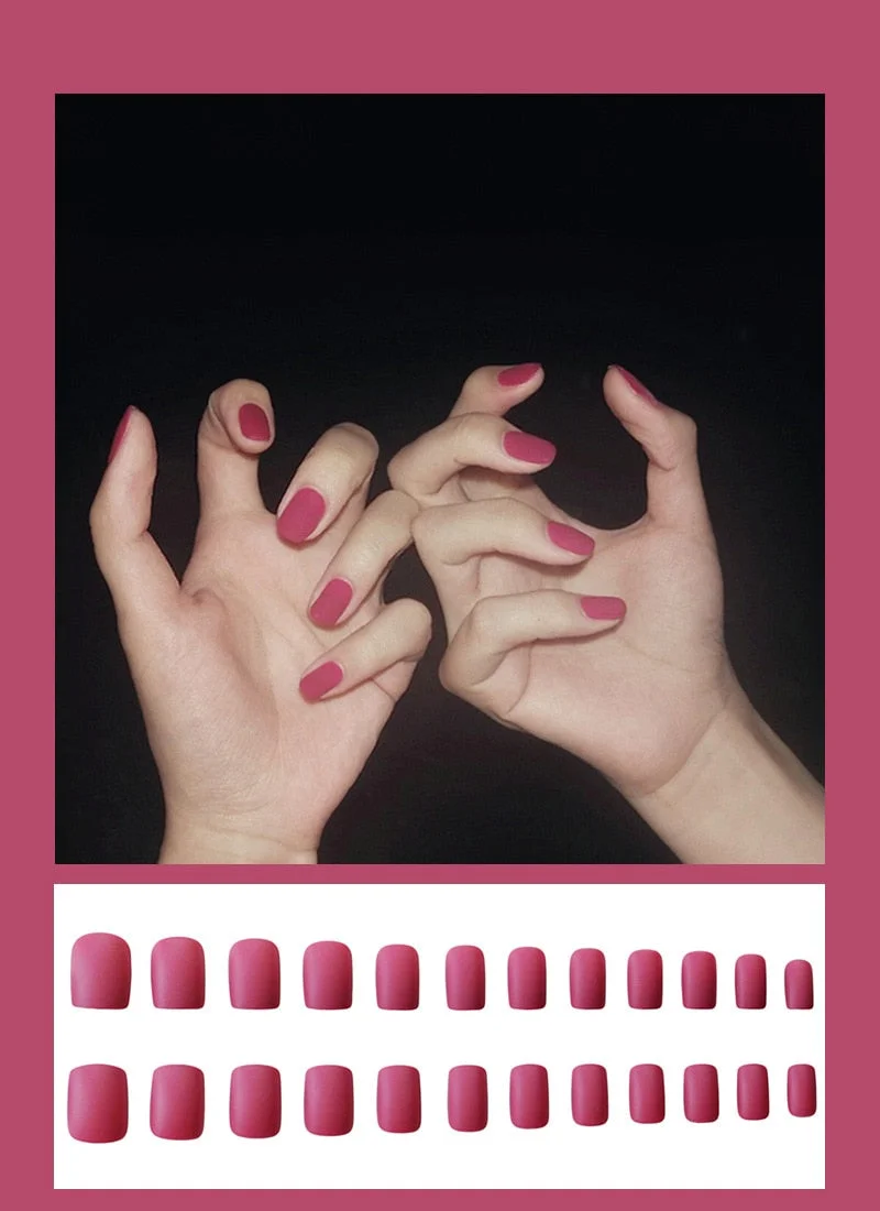 24pcs Dark Coffee Fake Nails Orange And Yellow Two-tone Matte Polish False Nail Patch Round Ballet Nail Tips Glue Wear Manicure-Nail Inspo