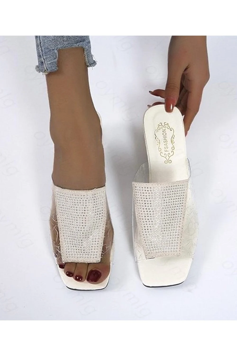  Fashion Summer Crystal Sandals Rhinestone Heels Open Toe Shoes Woman Colorful Ladies Beach Flip Flops Slides 928-0