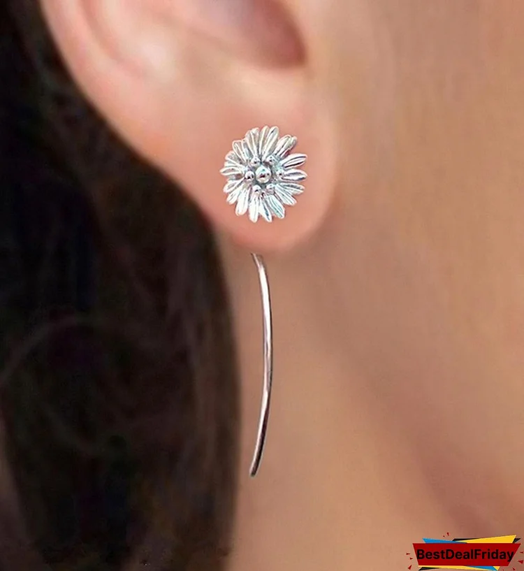 Shasta Daisy Flower Earrings 925 Solid Sterling Silver Earrings Jewelry Dangle Earrings Cute Small Stud Earrings Long Stem Earrings Threader