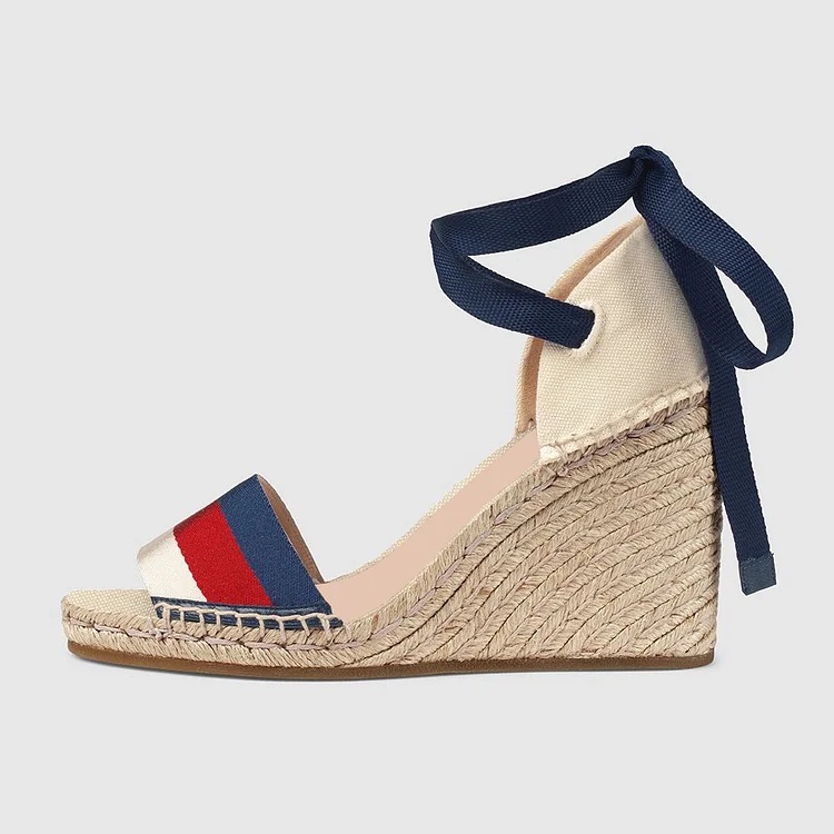 Multicolor Lace-Up Wedge Heels Espadrille Sandals Vdcoo