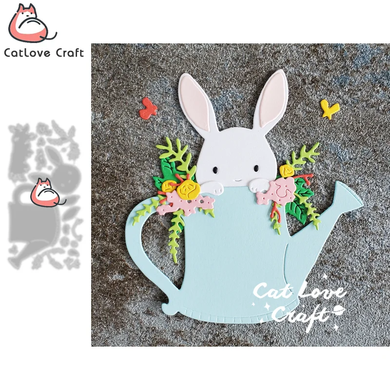 Oocharger Rabbit in a kettle Animal Metal Cutting Dies Scrapbooking Stencil Die Cuts Card Making Craft Embossing New Dies For 2024