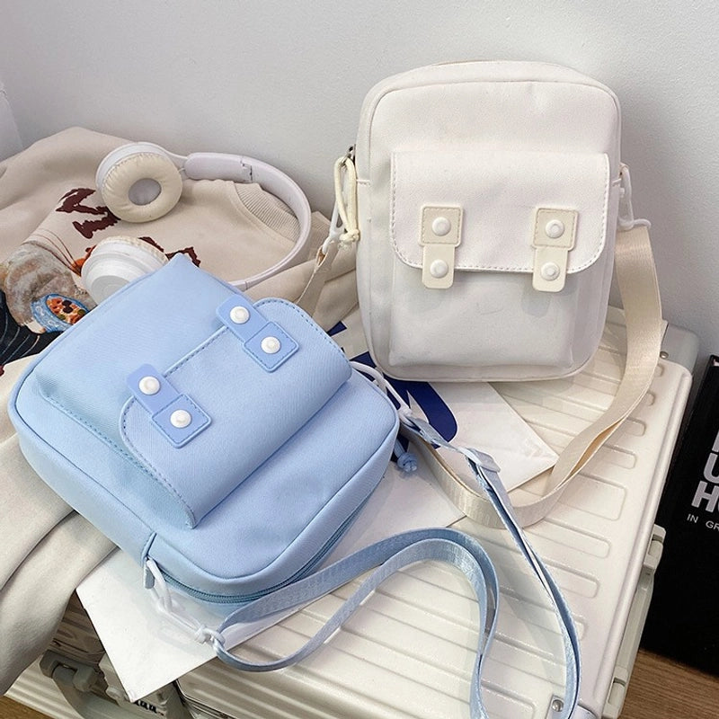 Women’s Nylon Solid Color Basic Square Zipper Crossbody Bag