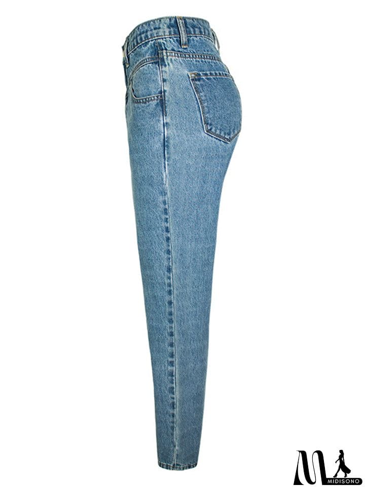 MidiSono - Daily Casual Style Washed Effect Slim Fit Harem Pants Denim Jeans for Women