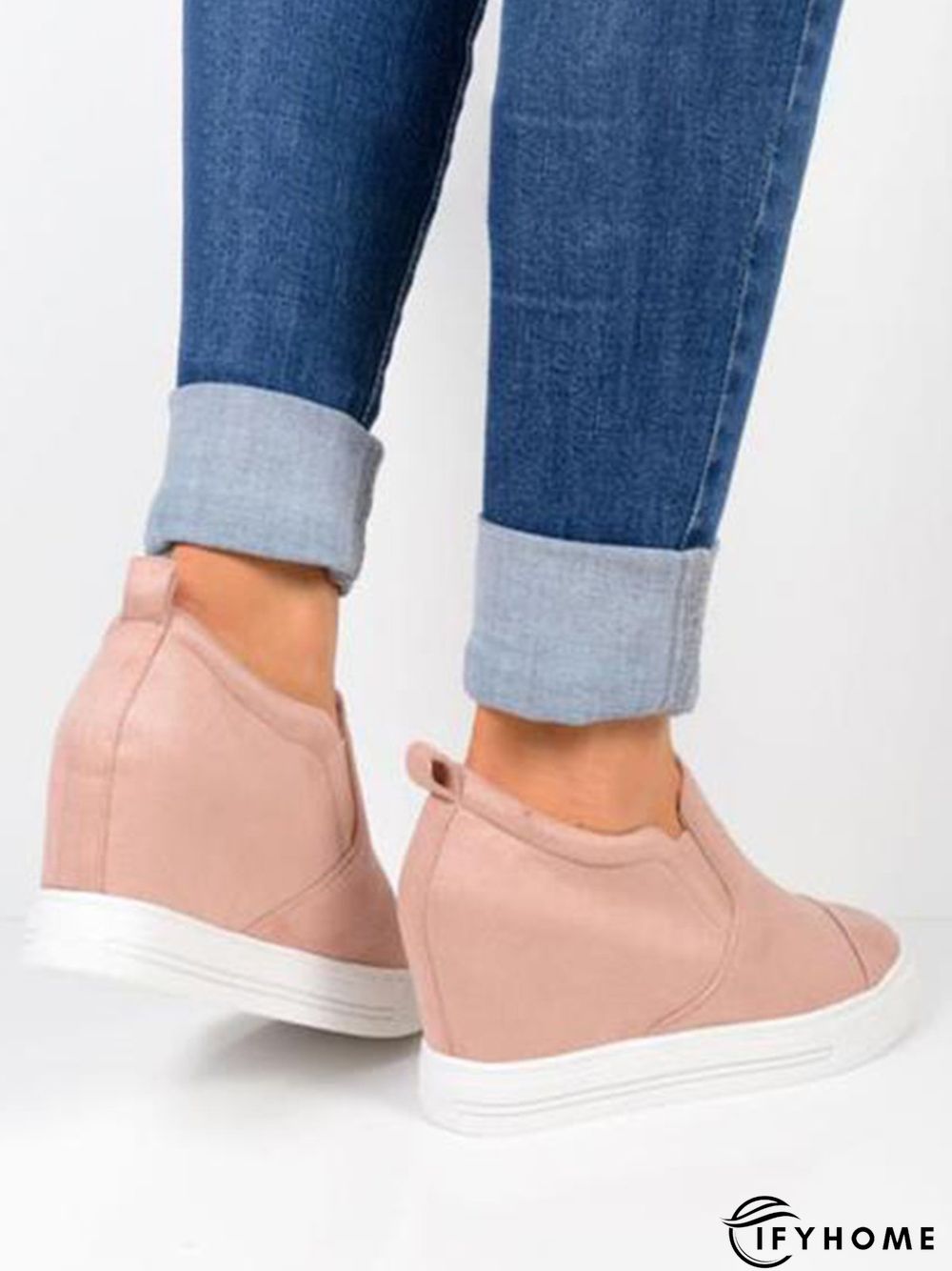 Letter Stitching Inner Heightening Round Toe Wedges | IFYHOME