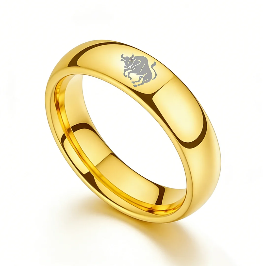 Dome Gold Tungsten Carbide Rings Taurus Couples Tungsten Wedding Bands for Men or Women 4MM 6MM 8MM