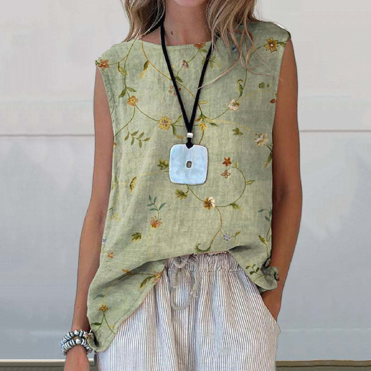 Comstylish Floral Print Sleeveless Casual Tank Top