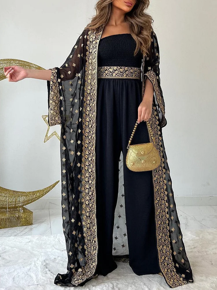 Braless Strapless Jumpsuit and Floral Pattern Tunic Set