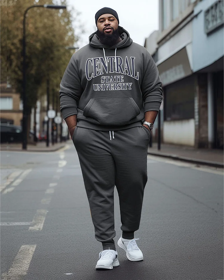 Men's Plus Size Central State University Style Hoodie and Sweatpants Two Piece Set