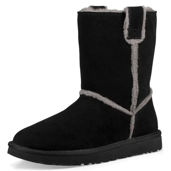 Black Furry Winter Boots Flat Ankle Boots Nicepairs