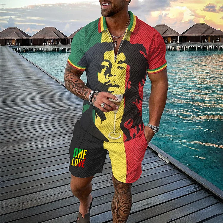 Comstylish Reggae One Love Polo Shirt And Shorts Co-Ord