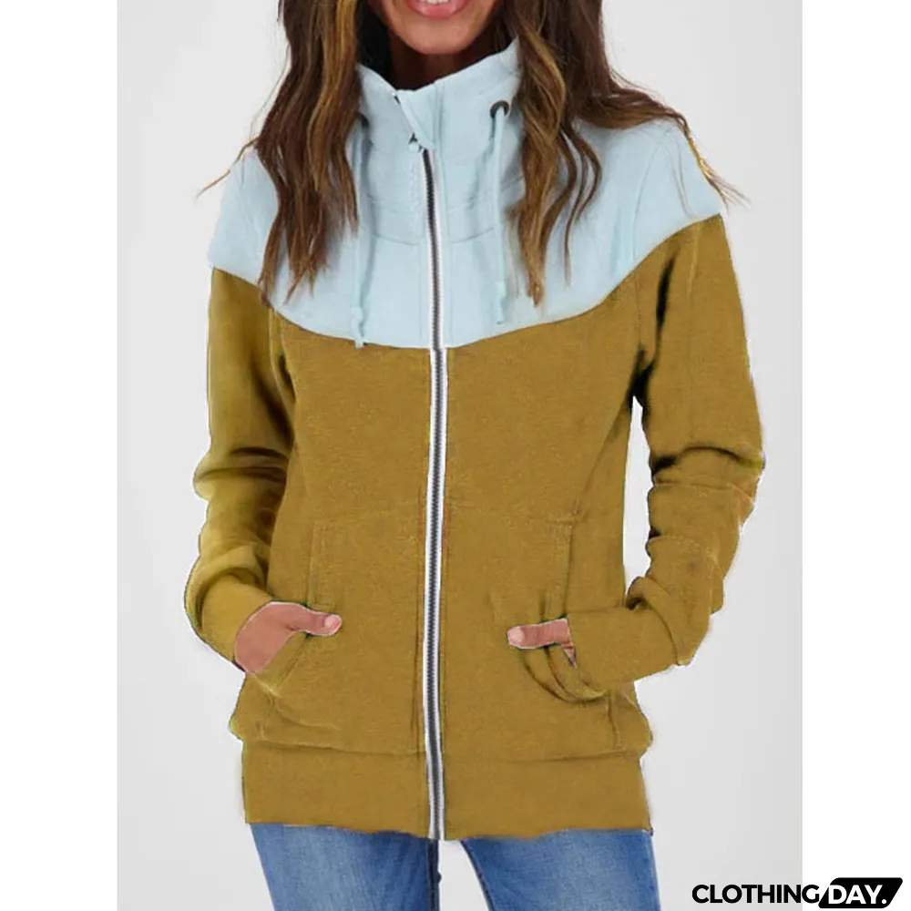 Fall Winter Women's Casual Long Sleeve Fleece Zip High Neck Sweatshirt