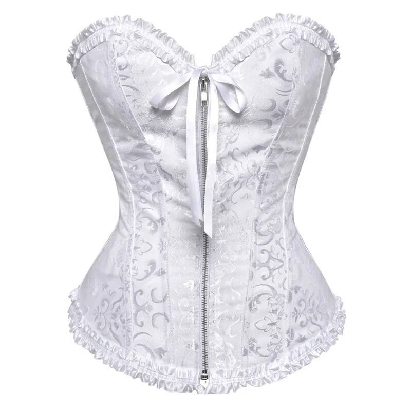 Billionm Sapubonva corsets and bustiers tops sexy women green white black white brocade corset zip vintage style corselet overbust ladies