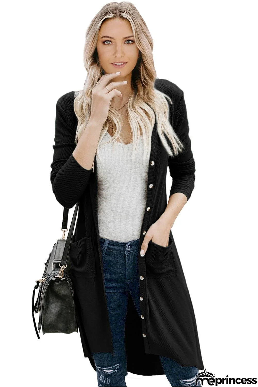 Selected Button Pocketed High Low Cardigan