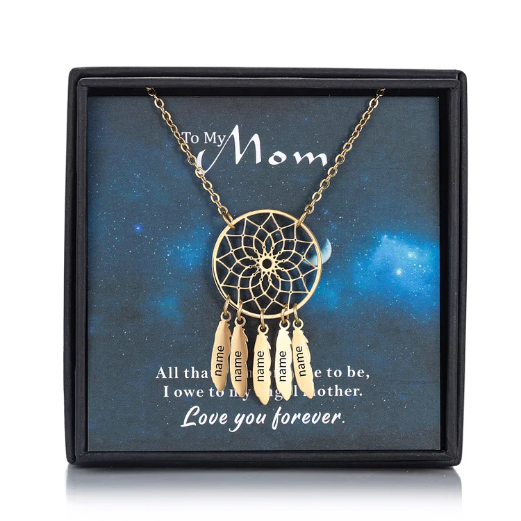 Personalized Dream Catcher Necklace with Engraving 5 Names for Women