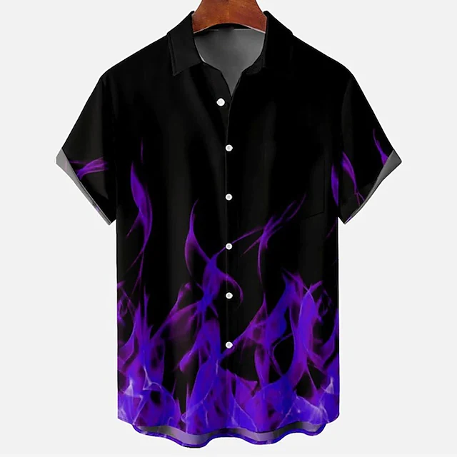 men's shirt graphic prints flame turndown purple 3d print outdoor street short sleeves button-down print clothing apparel tropical designer casual hawaiian