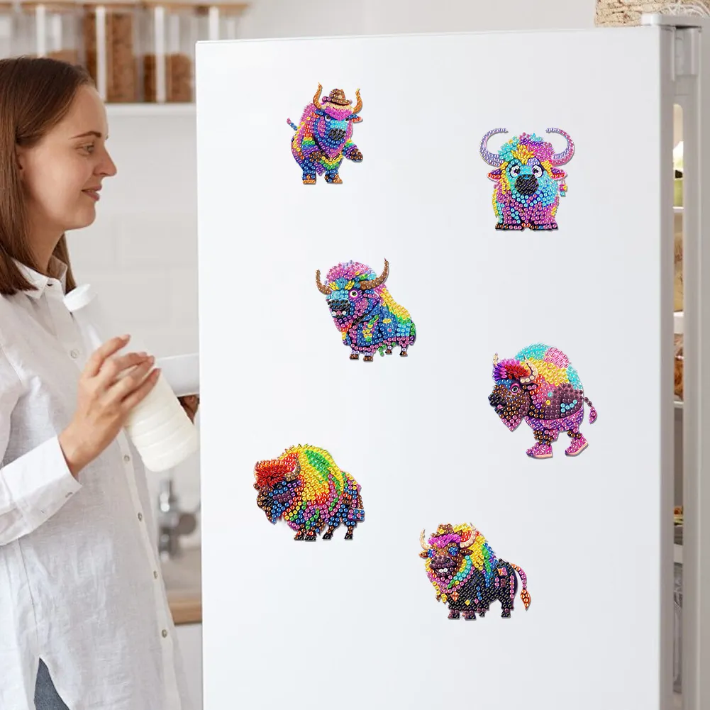 6Pcs Diamond Painting Refrigerator Magnets Diamond Art Kits for Adults (E)