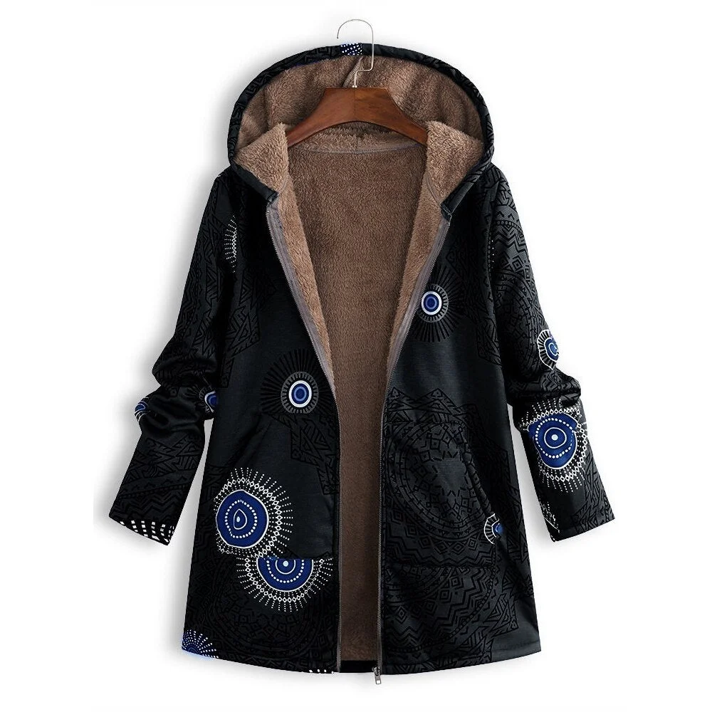 Floral Print Parkas Hooded Pocket Winter Jacket Women Zipper Warm Padded Coat Female Soft Casual Outwear