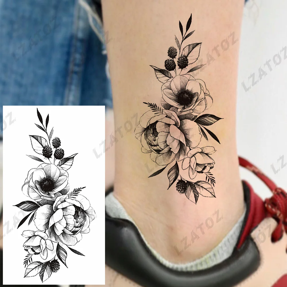 Sdrawing Rose Flower Temporary Tattoos For Woman Adults Realistic Compass Cross Fake Tatoos Sexy Waterproof Hand Tattoo Sticker